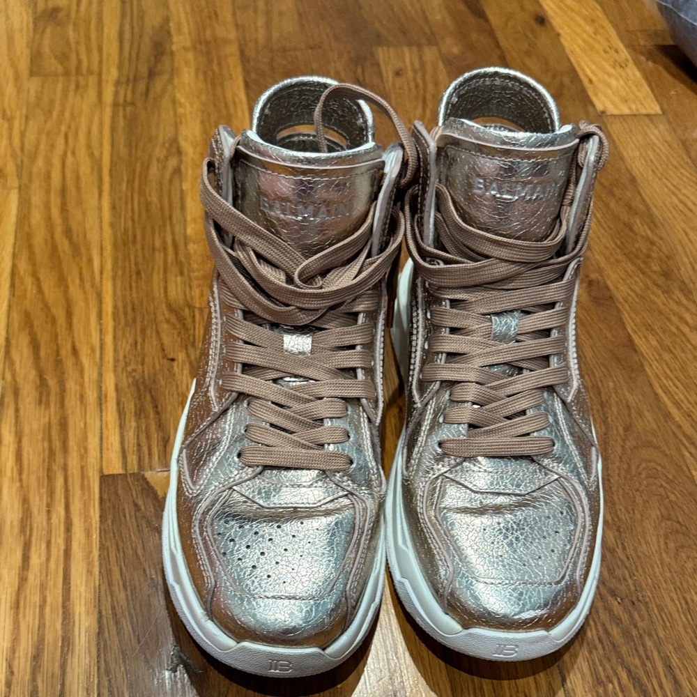 Balmain Rose Gold High-Top Sneakers